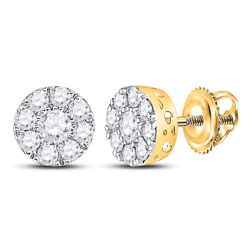 10kt Yellow Gold Womens Round Diamond Flower Cluster Earrings 3/4 Cttw - 149331