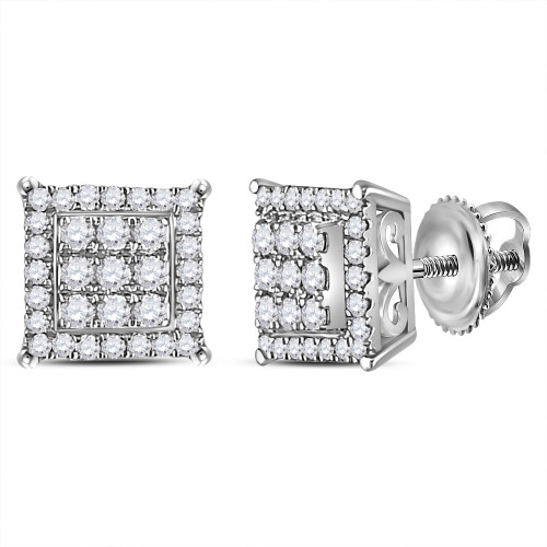 14kt White Gold Womens Round Diamond Square Cluster Earrings 1/4 Cttw - 127623