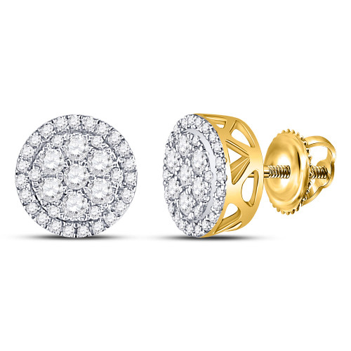 10kt Yellow Gold Womens Round Diamond Flower Cluster Earrings 1/2 Cttw - 150129