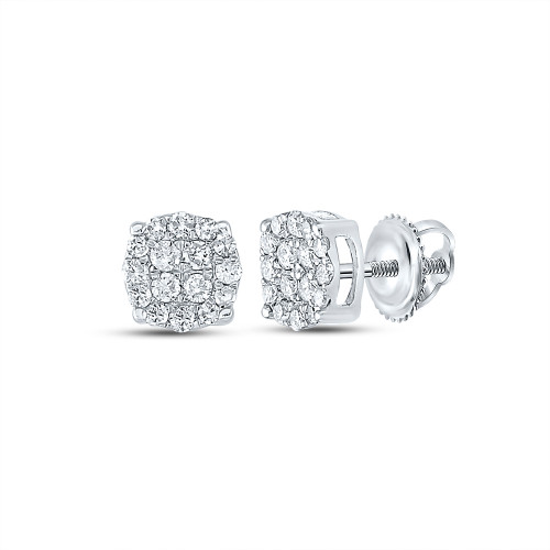 10kt White Gold Mens Round Diamond Cluster Earrings 1/4 Cttw - 150127