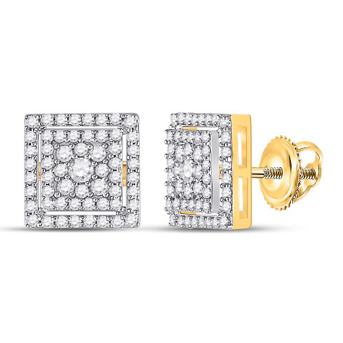 10kt Yellow Gold Womens Round Diamond Square Earrings 1/2 Cttw - 152798