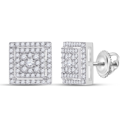 10kt White Gold Womens Round Diamond Square Earrings 1/2 Cttw - 152797