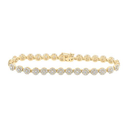 10kt Yellow Gold Womens Round Diamond Flower Cluster Link Bracelet 3-7/8 Cttw
