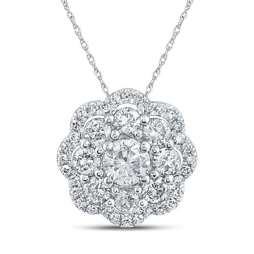 10kt White Gold Womens Round Diamond Cluster Pendant 1/2 Cttw - 162152