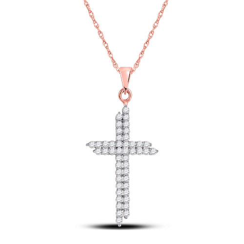 10kt Rose Gold Womens Round Diamond Cross Pendant 1/2 Cttw