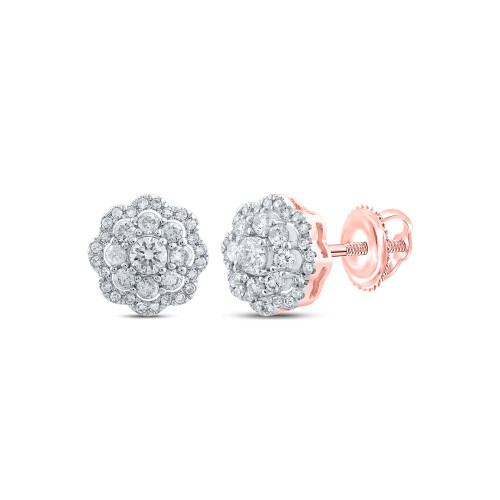 10kt Rose Gold Womens Round Diamond Flower Cluster Earrings 1/2 Cttw - 162159