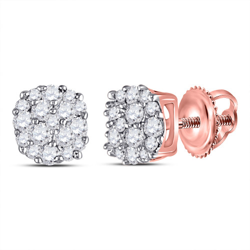 10kt Rose Gold Womens Round Diamond Cluster Earrings 1/5 Cttw - 150114