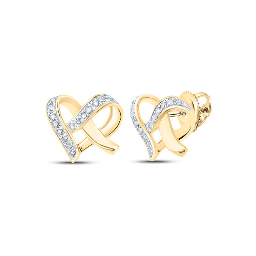 10kt Yellow Gold Womens Round Diamond Heart Earrings 1/10 Cttw - 115466