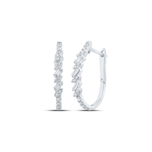 10kt White Gold Womens Baguette Diamond Hoop Earrings 3/8 Cttw - 164588