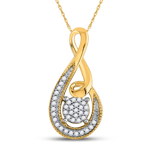 10kt Yellow Gold Womens Round Diamond Teardrop Cluster Pendant 1/10 Cttw - 98520