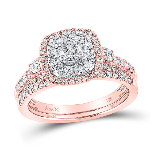 14kt Rose Gold Round Diamond Bridal Wedding Ring Band Set 1 Cttw - 152255