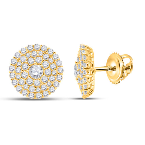 14kt Yellow Gold Womens Round Diamond Cluster Earrings 1 Cttw - 154806