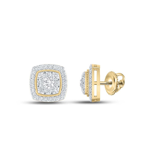 14kt Yellow Gold Womens Round Diamond Square Earrings 1/2 Cttw - 154808
