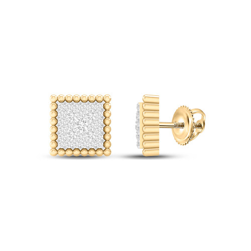 10kt Yellow Gold Womens Round Diamond Square Earrings 1/4 Cttw - 154826