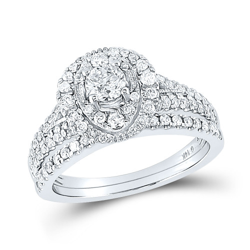 14kt White Gold Round Diamond Bridal Wedding Ring Band Set 1 Cttw - 152292