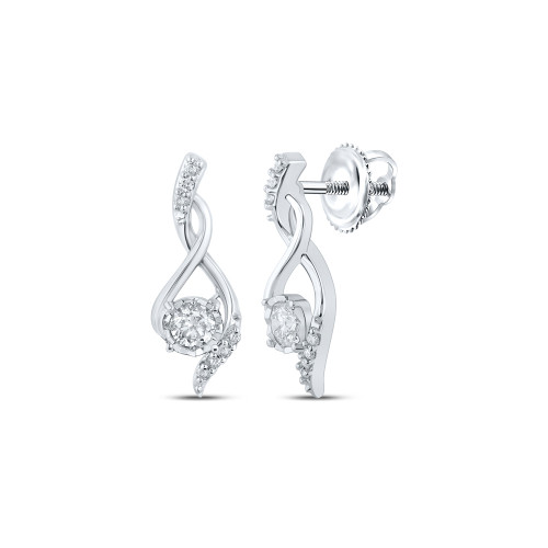 10kt White Gold Womens Round Diamond Cluster Earrings 1/6 Cttw - 164283