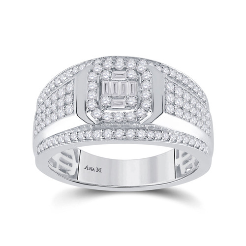 14kt White Gold Mens Baguette Diamond Square Cluster Ring 1 Cttw