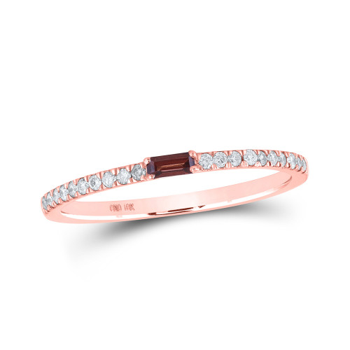 10kt Rose Gold Womens Baguette Garnet Diamond Band Ring 1/4 Cttw