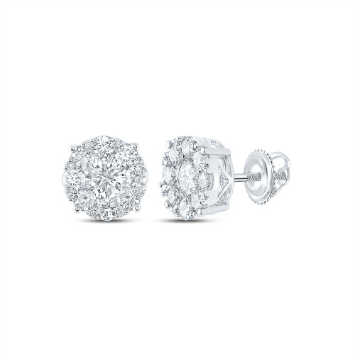 14kt White Gold Womens Round Diamond Flower Cluster Earrings 2-1/4 Cttw - 164332