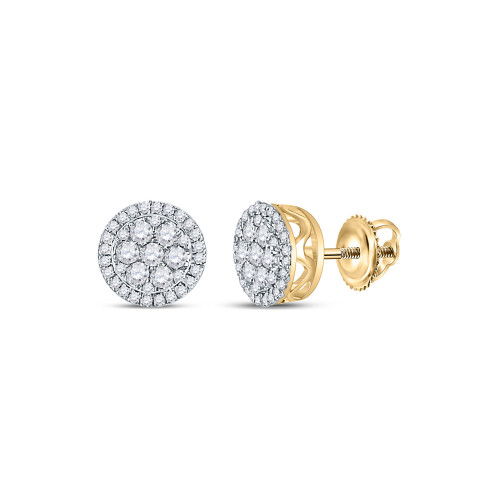 14kt Yellow Gold Womens Round Diamond Cluster Earrings 3/8 Cttw - 166593