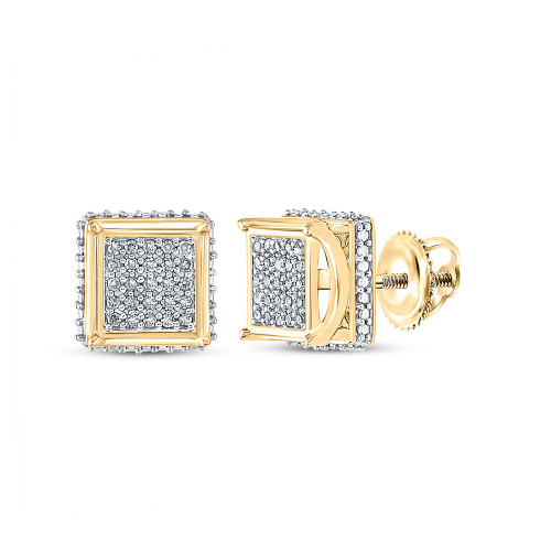 10kt Yellow Gold Mens Round Diamond Square Earrings 1/6 Cttw - 154625
