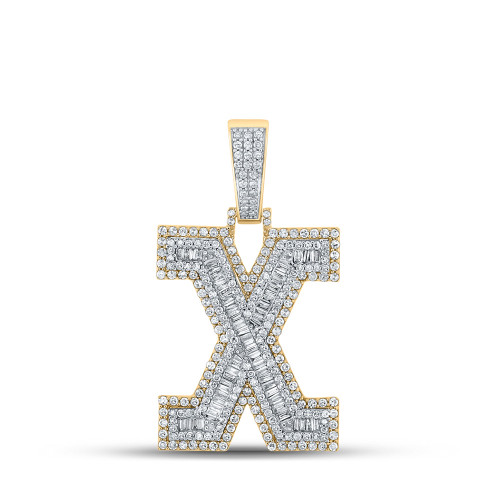 14kt Two-tone Gold Mens Baguette Diamond X Initial Letter Charm Pendant 2 Cttw