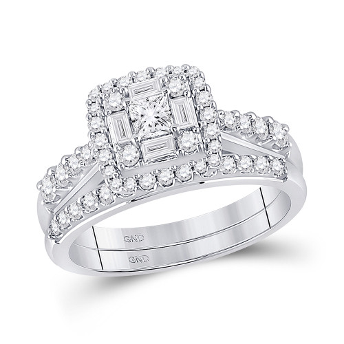 14kt White Gold Princess Diamond Bridal Wedding Ring Band Set 1 Cttw - 152034
