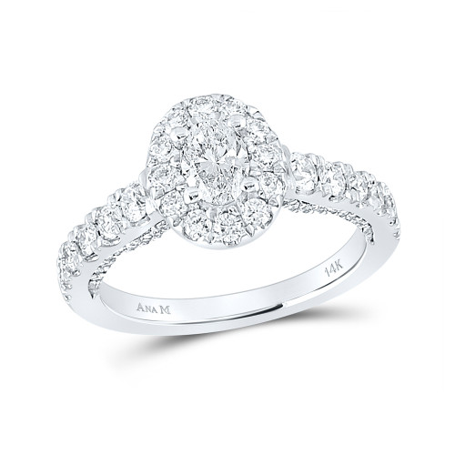 14kt White Gold Oval Diamond Halo Bridal Wedding Engagement Ring 1-1/2 Cttw - 152115