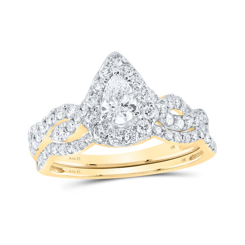 14kt Yellow Gold Pear Diamond Bridal Wedding Ring Band Set 1 Cttw - 117724