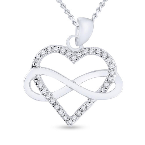 Sterling Silver Womens Round Diamond Heart Pendant 1/6 Cttw - 96019