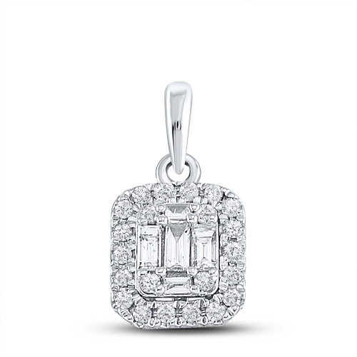 14kt White Gold Womens Baguette Diamond Cluster Pendant 1/4 Cttw - 155051