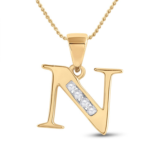 10kt Yellow Gold Womens Round Diamond N Initial Letter Pendant 1/20 Cttw - 151429
