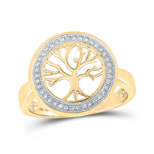 10kt Yellow Gold Womens Round Diamond Tree Of Life Circle Ring 1/10 Cttw