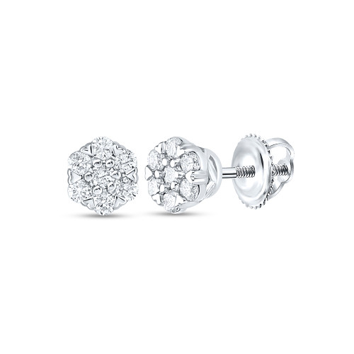 10kt White Gold Womens Round Diamond Flower Cluster Earrings 1/4 Cttw - 158713