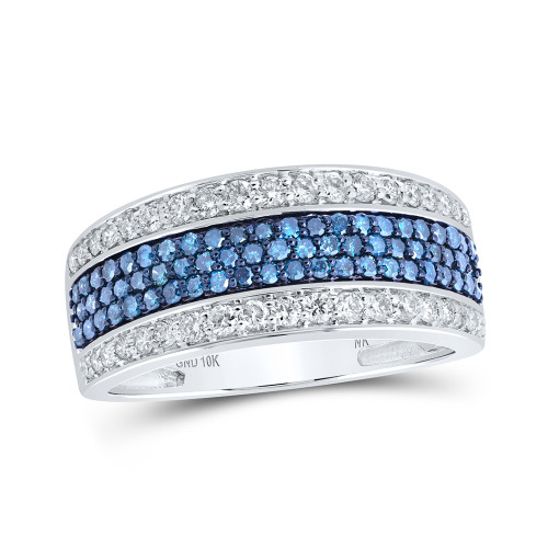 10kt White Gold Mens Round Blue Color Treated Diamond Band Ring 1-1/4 Cttw