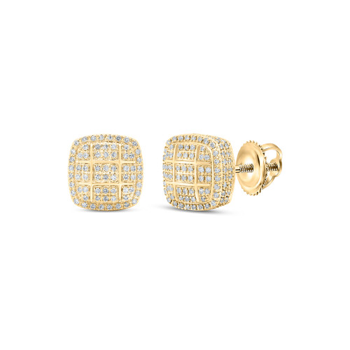 10kt Yellow Gold Mens Round Diamond Square Earrings 5/8 Cttw - 171434