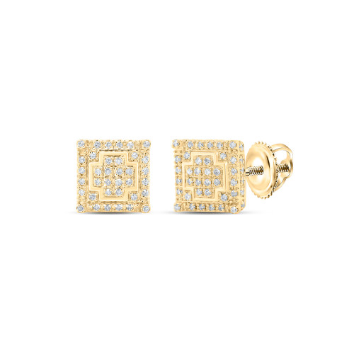 10kt Yellow Gold Mens Round Diamond Square Earrings 1/4 Cttw - 171433