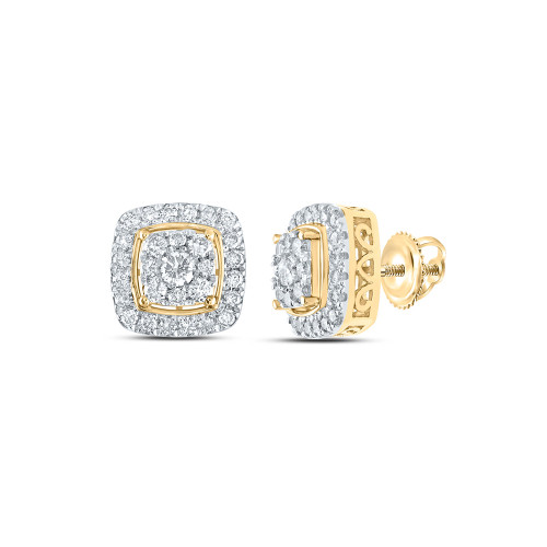 10kt Yellow Gold Womens Round Diamond Square Earrings 1 Cttw - 171146