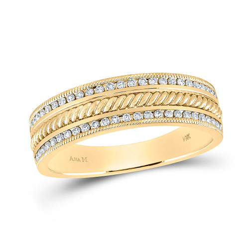 14kt Yellow Gold Mens Round Diamond Wedding Rope Inlay Band Ring 1/3 Cttw