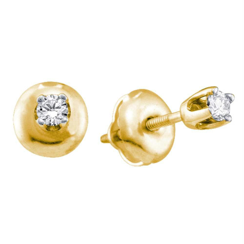 14kt Yellow Gold Girls Infant Round Diamond Solitaire Stud Earrings 1/12 Cttw