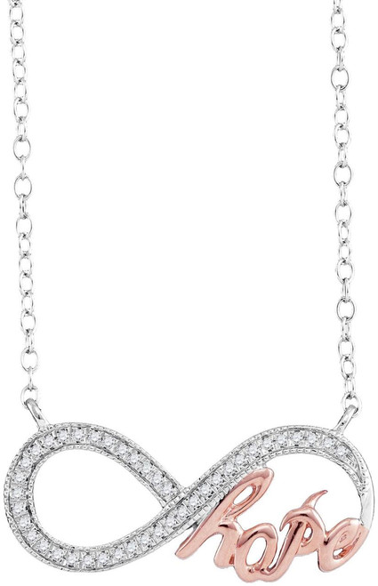 10kt White Gold Womens Round Diamond Infinity Hope Rose-tone Pendant Necklace 1/10 Cttw