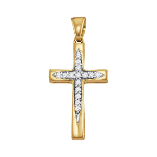 10kt Yellow Gold Womens Round Diamond Christian Cross Pendant 1/10 Cttw