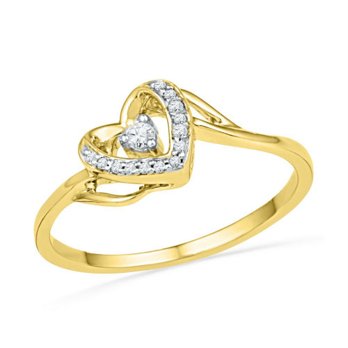 10kt Yellow Gold Womens Round Diamond Heart Love Promise Bridal Ring 1/12 Cttw