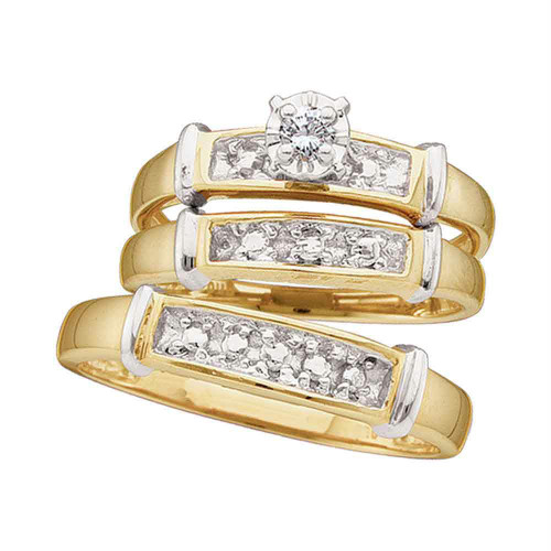 Sterling Silver His & Hers Round Diamond Solitaire Matching Bridal Wedding Ring Band Set 1/12 Cttw - 48277-10.5