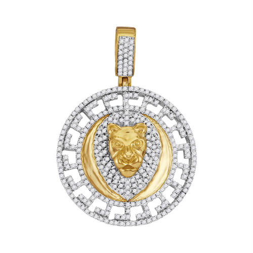 10kt Yellow Gold Mens Round Diamond Lion Head Medallion Charm Pendant 7/8 Cttw