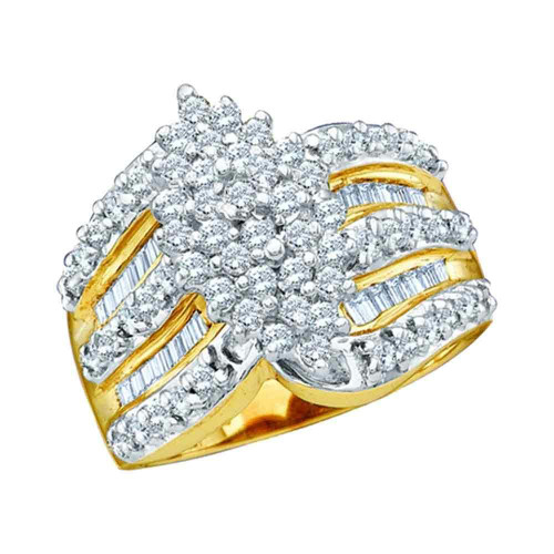 10kt Yellow Gold Womens Round Diamond Oval-shape Cluster Ring 1.00 Cttw
