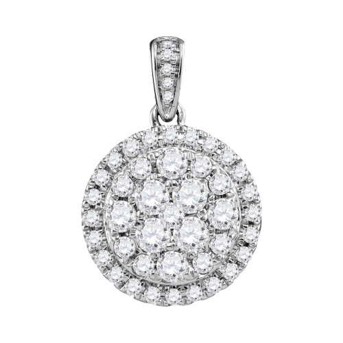 14kt White Gold Womens Round Diamond Cluster Pendant 1.00 Cttw