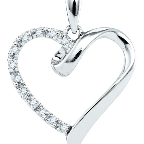 Sterling Silver Womens Round Diamond Simple Heart Outline Pendant 1/20 Cttw