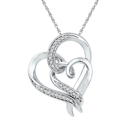 Sterling Silver Womens Round Black Color Enhanced Diamond Double Nested Heart Pendant 1/20 Cttw Sterling Silver Womens Round Black Color Enhanced Diamond Double Nested Heart Pendant 1/20 Cttw