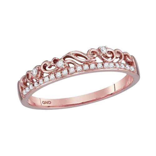 10kt Rose Gold Womens Round Diamond Floral Accent Stackable Band Ring 1/12 Cttw